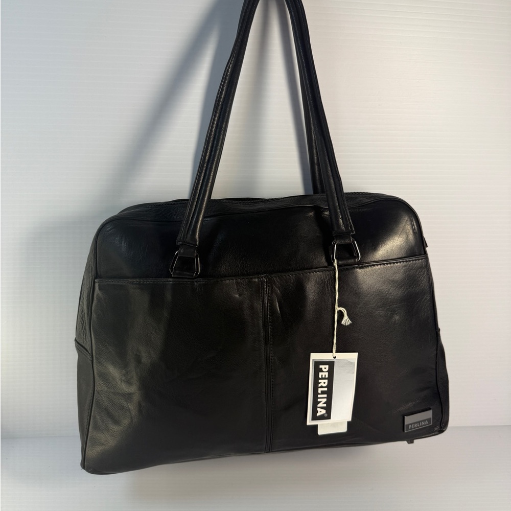 Perlina Classic Black Leather Shoulder Bag
